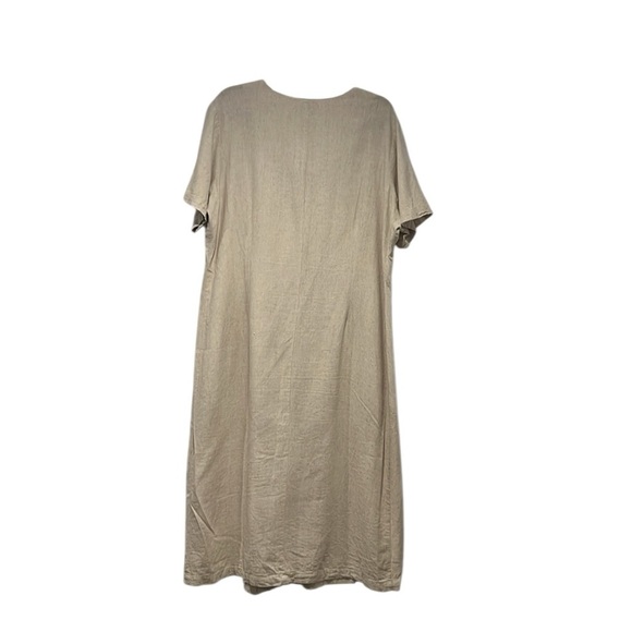 Orvis tan v neck shell button down linen blend short sleeve maxi dress size 18 - Picture 2 of 7